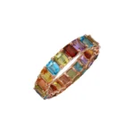 18K Solid Gold Rainbow Emerald Cut Eternity Band - 图片 7