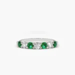 14K Solid Gold Alternating Emerald and Diamond Wedding Band - 图片 5