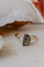 14K Solid Gold Half Moon Galaxy Moissanite Diamond Ring - 图片 2