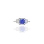 18K Solid Gold Cushion Cut Tanzanite And Diamond Ring - 图片 2