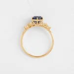 18K Solid Gold Round Cut Blue Sapphire Ring - 图片 2