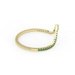 18K Solid Gold V Shape Natural Emerald Wedding Band - Image 2