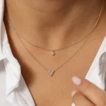18k Triangle Shaped Round and Baguette Natural Diamond Necklace - 图片 6