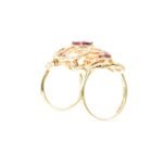 18K Solid Gold Rubellite and Diamond Double Ring - Image 3
