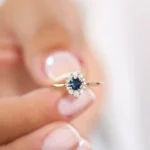 18k Solid Round Sapphire Halo Diamond Engagement Ring - Image 3