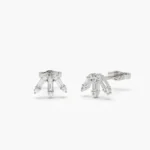 14K Solid Gold Baguette and Round Diamond Spike Studs - 图片 3