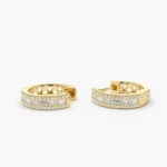 18k Solid Gold Pave Moissanite Diamond and Baguette Hoop Earrings