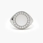 18k Gold Natural Diamond Round Signet Ring - 图片 5