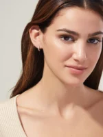 14K Solid Gold & Natural Diamond Hoop Earrings - 图片 3