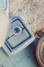 18K Solid Gold The Seine .84 ct Round Blue Montana Sapphire with .31 ct Halo Ring - Image 6