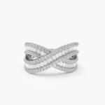 14K Solid Gold Baguette Diamond Crossover Ring - Image 3