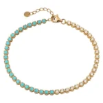 14K Solid Gold Half Turquoise And Diamond Tennis Bracelet - 图片 2