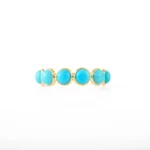 14K Solid Gold Round Turquoise Half Eternity Band Ring - Image 4