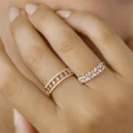 14K Solid Gold Two Row Marquise & Round Diamond Ring - 图片 2