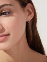 14K Solid Gold & Natural Diamond Hoop Earrings - 图片 5
