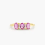 14K Solid Gold Oval Genuine Pink Sapphire and Diamond Ring