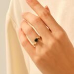 14K 纯金祖母绿单石叶形戒指