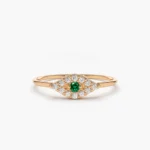 14K Solid Gold Diamond and Emerald Evil Eye Ring - Image 4