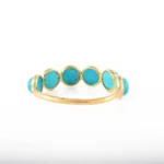 14K Solid Gold Round Turquoise Half Eternity Band Ring - Image 9