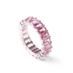 18K Solid Gold Pink Sapphire Emerald Cut Eternity Band - Image 5
