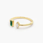 14K Solid Gold Emerald and Diamond Cuff Ring - 图片 4