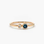 18K Solid Gold Bezel Setting London Blue Topaz and Diamond Ring - 图片 3