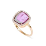 18K Solid Gold Sliced Watermelon Tourmaline Ring With Diamond Surround - 图片 4