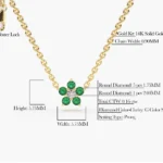 18k Solid Gold Emerald and Diamond Flower Charm Necklace - Image 5