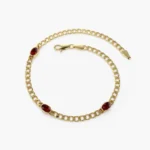 18k Solid Gold Cuban Link Bracelet with  Bezel Setting Garnet Bangel - 图片 2