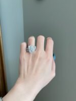 6ct Crushed Ice Radiant Moissanite Halo Pave Basket Triple Pave Engagement Ring - Image 3