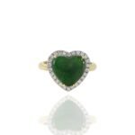 14K Solid Gold Jade And Diamond Heart Ring - Image 2