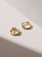 14K Solid Gold Natural Diamond Double Hoop Earrings - 图片 2