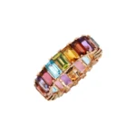 18K Solid Gold Rainbow Emerald Cut Eternity Band - 图片 8