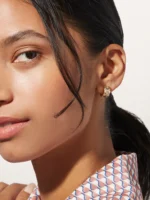 14K Solid Gold & Natural Diamond Hoop Earrings - 图片 6