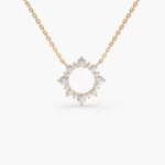 18k Gold Natural Diamond Sun Circle Necklace - 图片 8