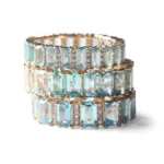 18K Solid Gold Aquamarine And Diamond Emerald Cut Eternity Band - Image 4