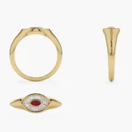 18K Solid Gold Marquise Shaped Ruby and Baguette Natural Diamond Ring - 图片 6