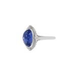 18K Solid Gold Oval Cabochon Tanzanite and Diamond Ring - Image 3