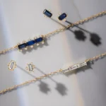 18k Solid Gold Inline Three-Stone Baguette Necklace - 图片 3