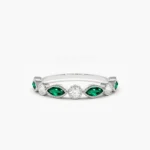 14K Solid Gold  Marquise Emerald and Diamond Wedding Band - Image 3