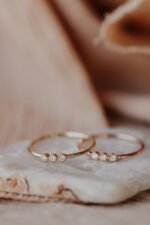 Three Diamonds in Migraine Bezel Band , Minimal Gold Ring - Image 4