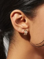 14K Solid Gold & Natural Diamond Hoop Earrings - 图片 3