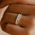 14K Solid Gold Baguette Diamond Stacking Ring - 图片 2