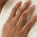 18K Solid Gold  Hexagon Migraine Setting Five Stone Diamond Ring - Image 3