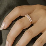 14K Solid Gold Two Row Marquise & Round Diamond Ring - 图片 9