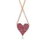 18k Solid Gold Reversible White Diamond And Red Ruby Heart Necklace