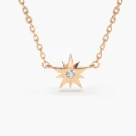 18k Gold Single Natural Diamond Star Necklace - 图片 6