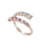 14K Solid Gold Graduated Diamond & Pink Sapphire Wrap Ring - Image 5
