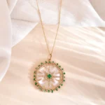 18k Solid Gold Emerald Mother of Pear Charm