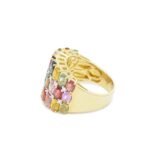 18K Solid Gold Multi-Color Sapphire Triple-Row Ring - Image 2